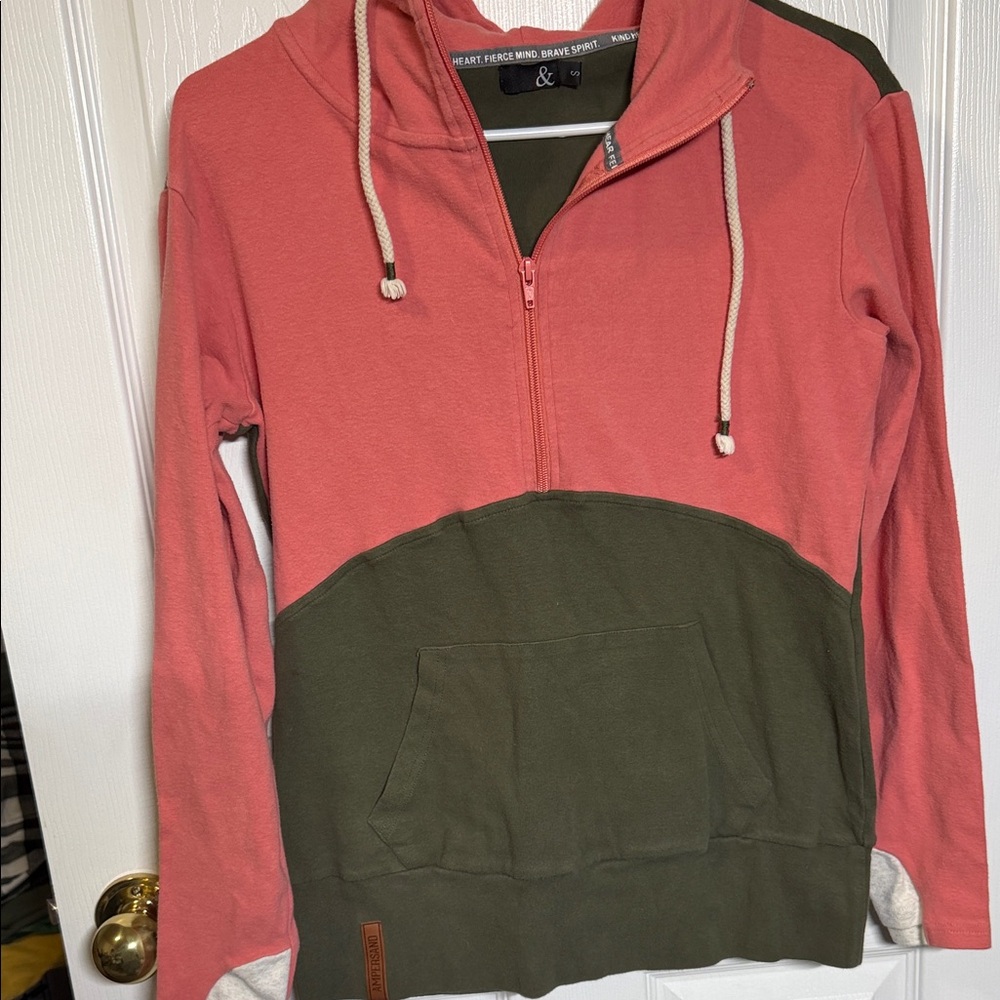 Ampersand Pink and Green Half-Zip Hoodie